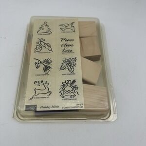 Stampin' Up Holiday Wood Mounted Rubber Stamps 2002 Christmas Collection Set / 8